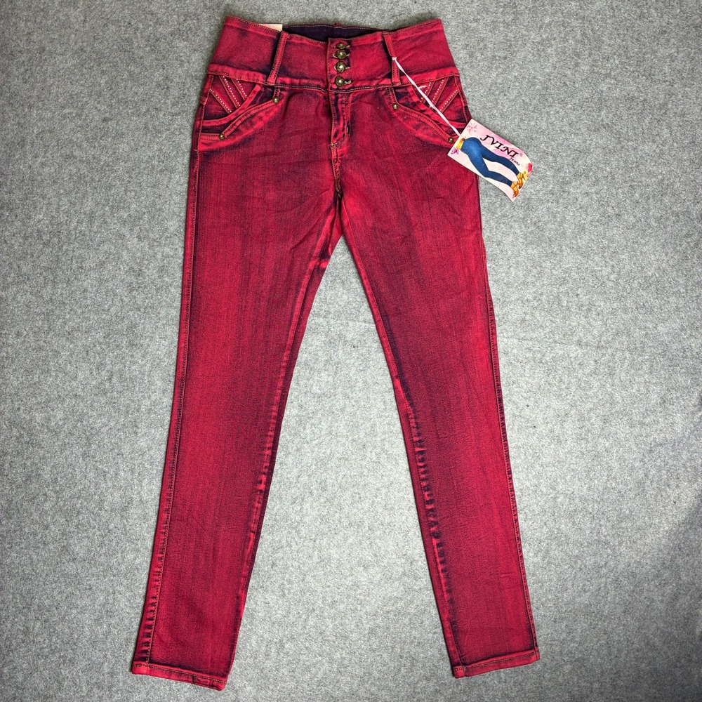 Jvini Women's Size 15 29x31 Red Acid Wash High Waist Skinny Jeans Button Fly Y2K